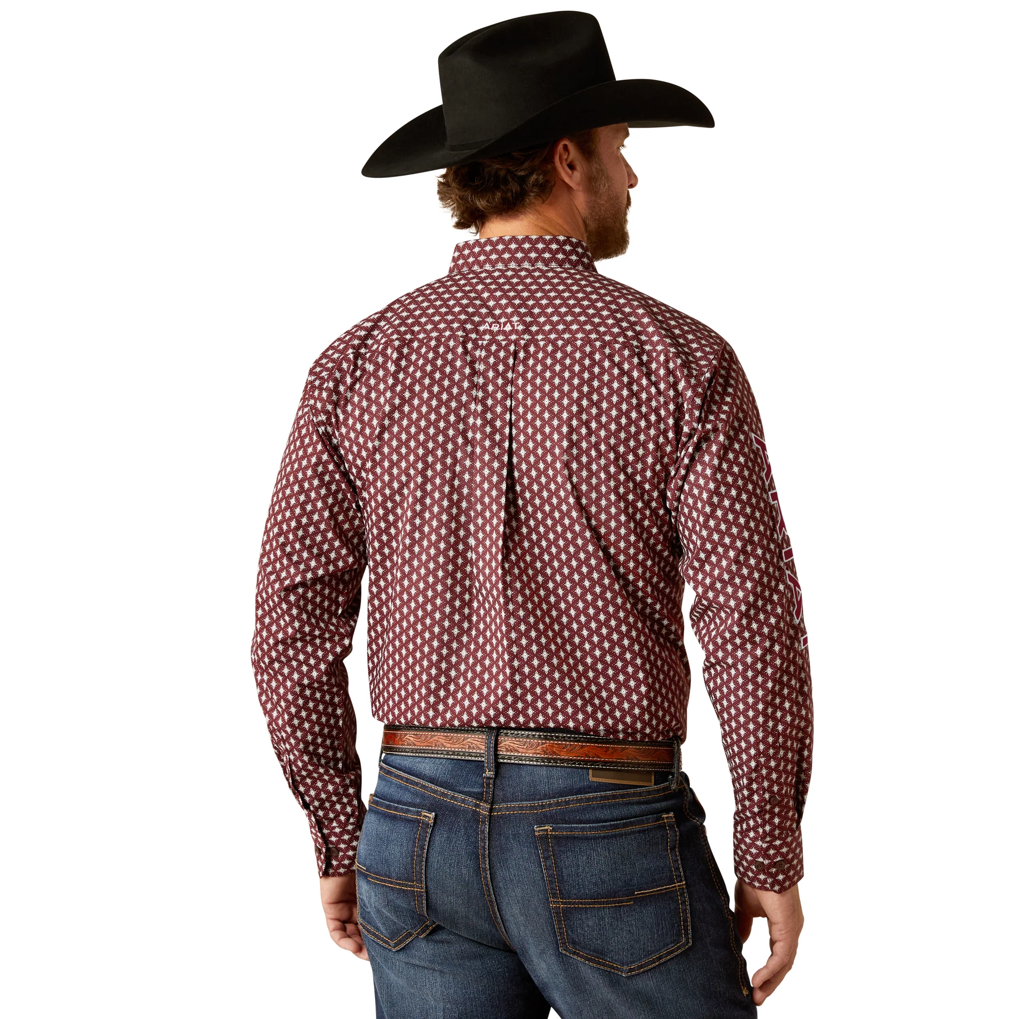 Ariat Mens Burgundy Team Logo Long Sleeve Shirt - Image 2