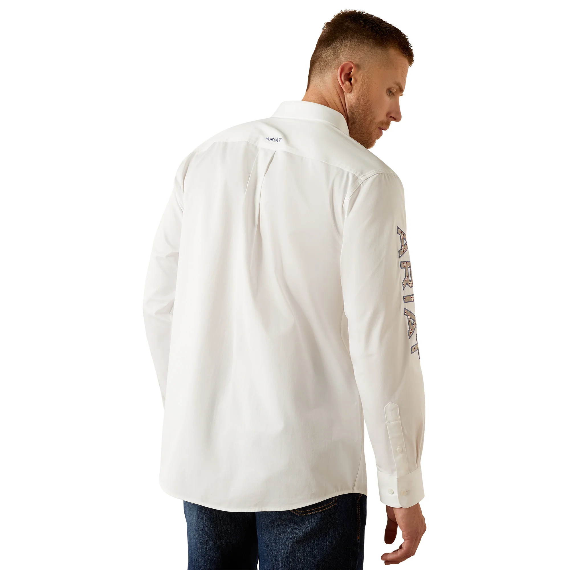 Ariat Mens White Team Logo Twill Classic Fit Shirt - Image 2