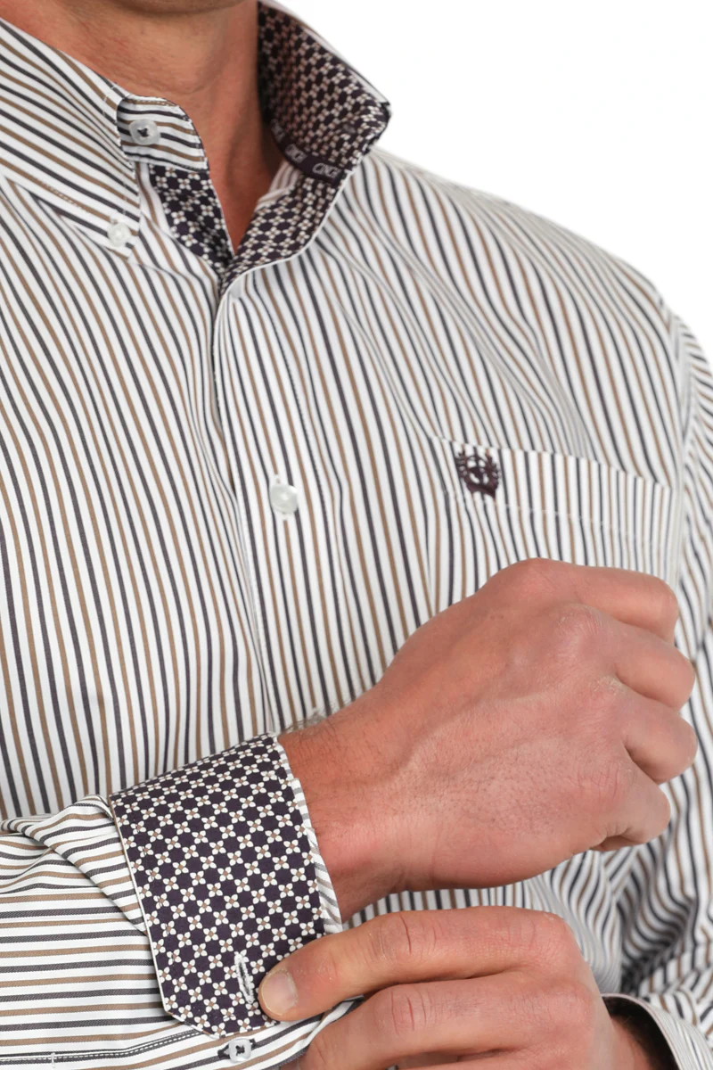 Cinch Mens White Striped Long Sleeve Shirt - Image 2