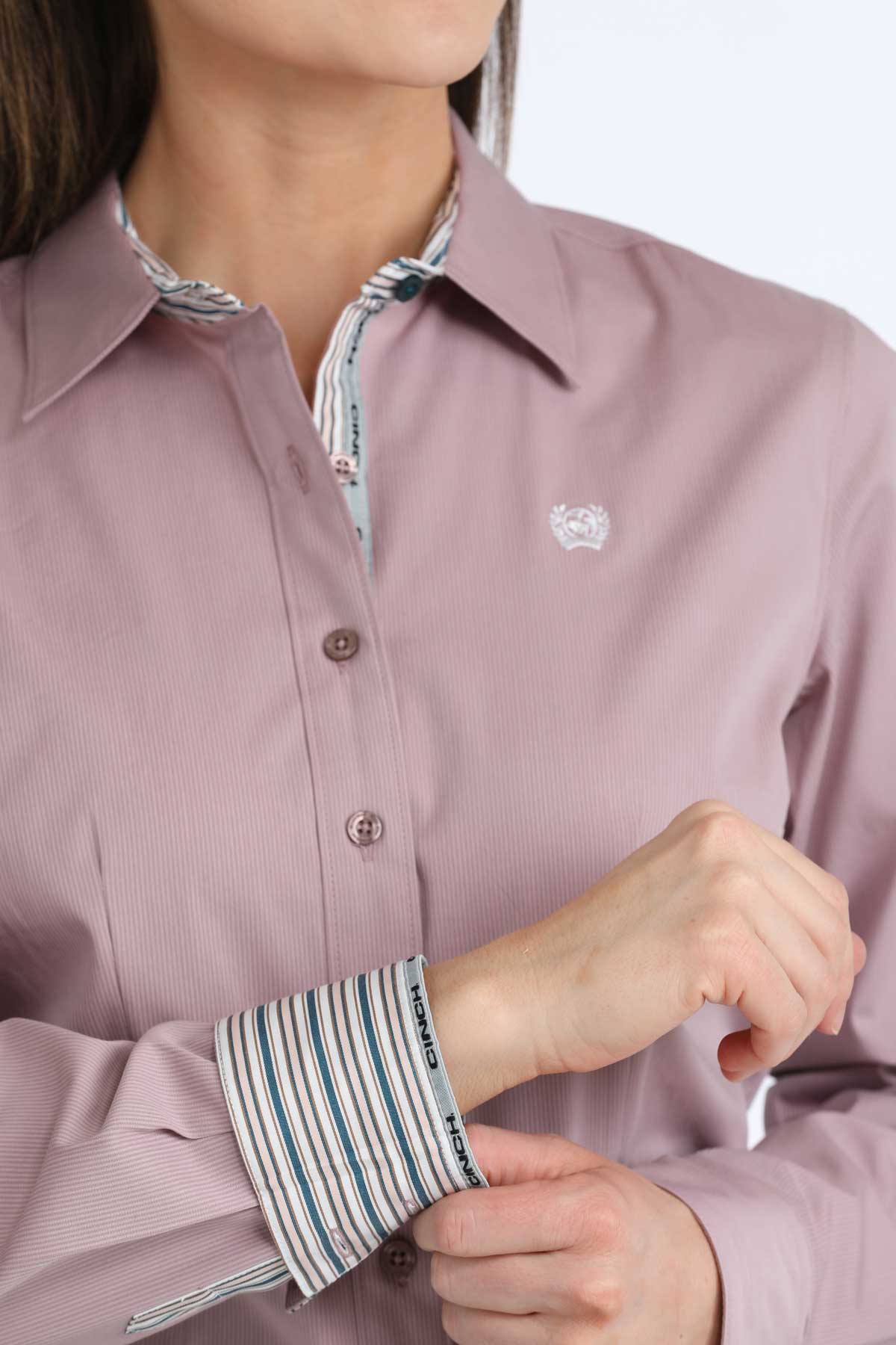 Cinch Womens Lilac Stripe Long Sleeve Shirt - Image 2