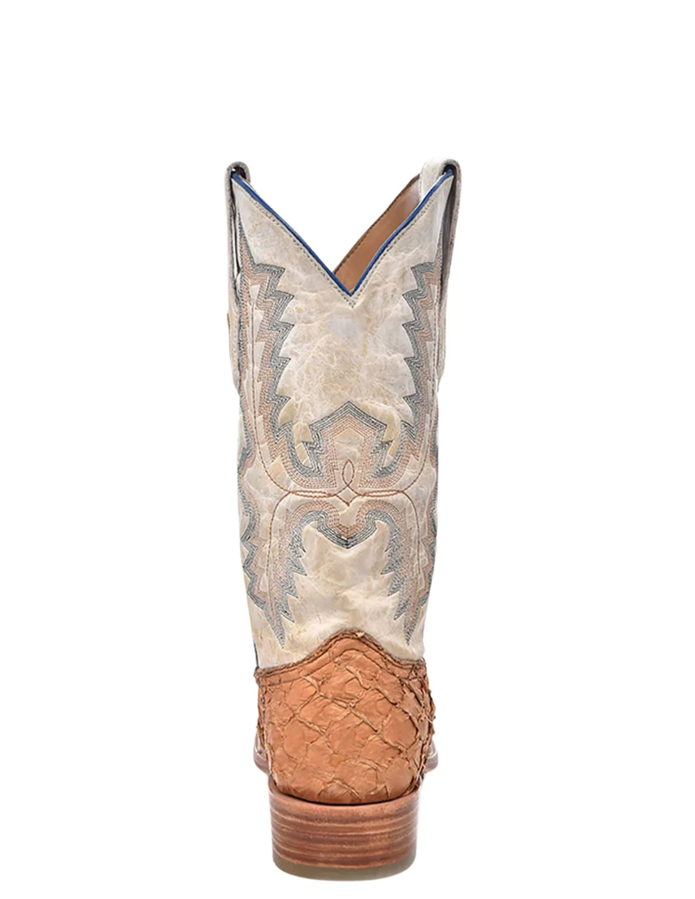 Corral Mens Cognac Pirarucu White Square Toe Boots - Image 4
