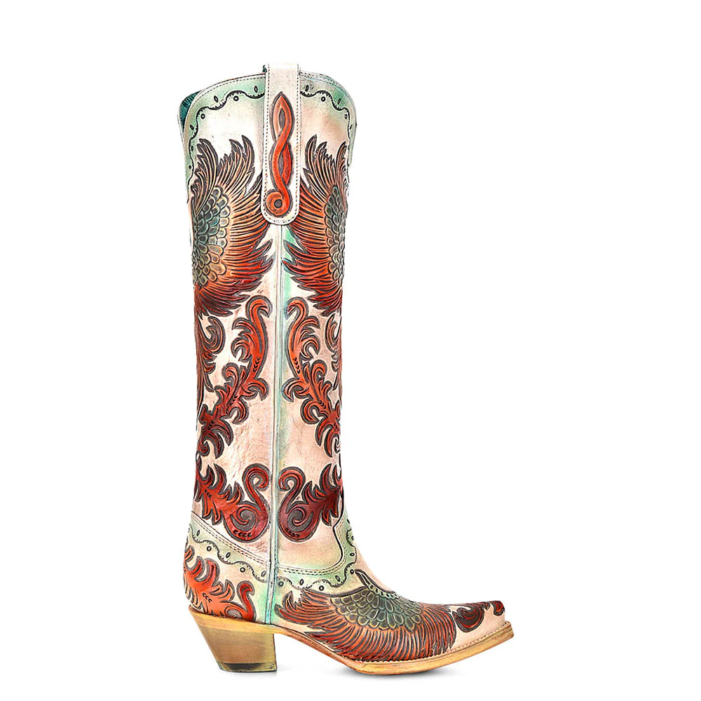 Corral Womens Fire Phoenix Hand Tooled Painted Boots - Image 2