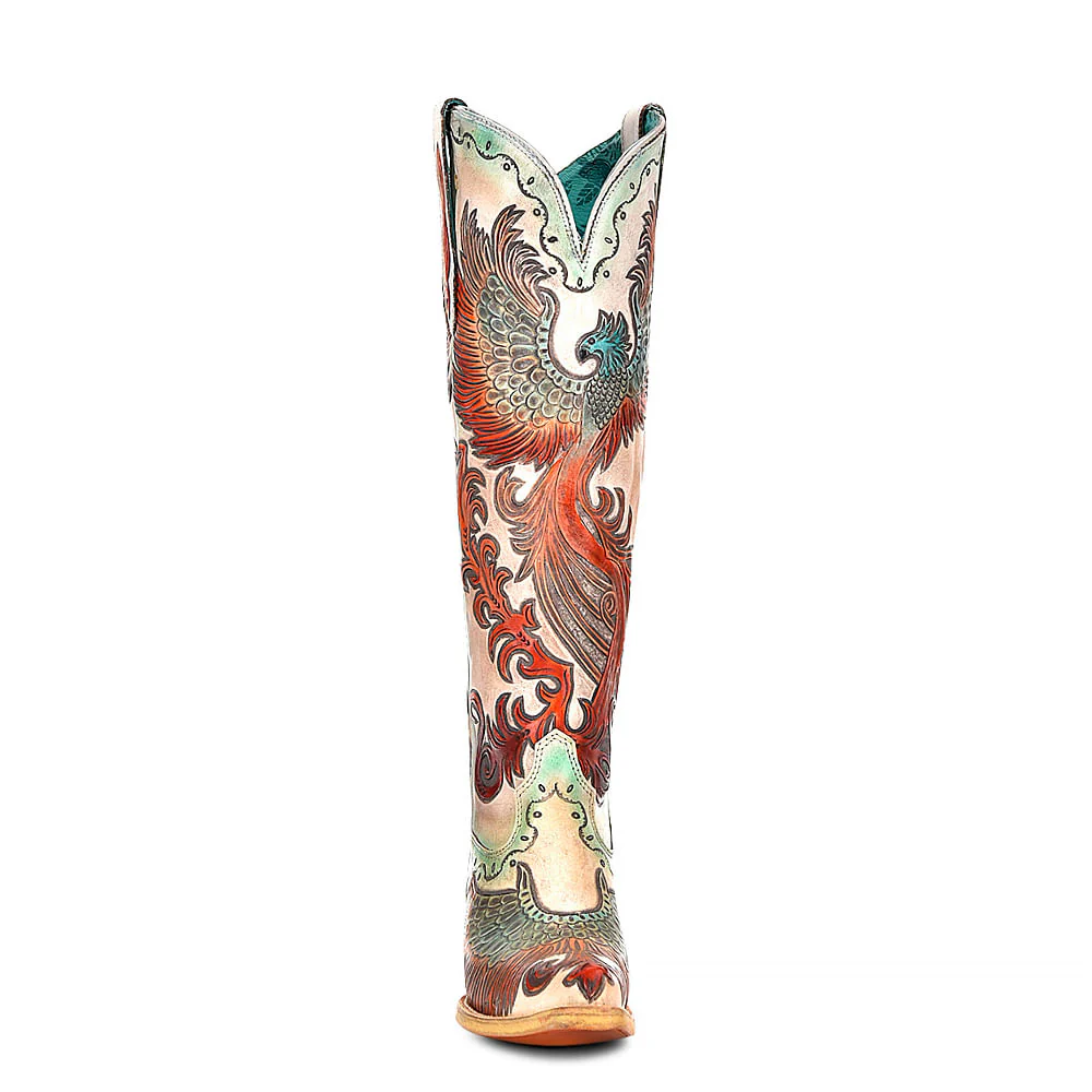 Corral Womens Fire Phoenix Hand Tooled Painted Boots - Image 3