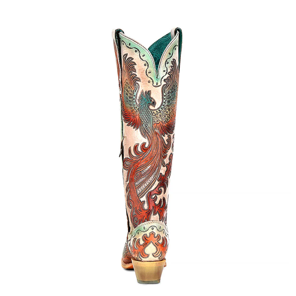 Corral Womens Fire Phoenix Hand Tooled Painted Boots - Image 4