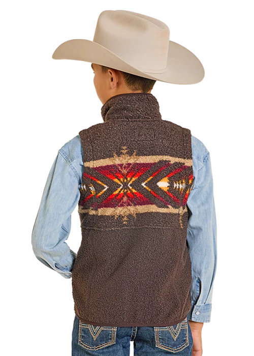 Panhandle Boys Aztec Border Teddy Vest - Image 2