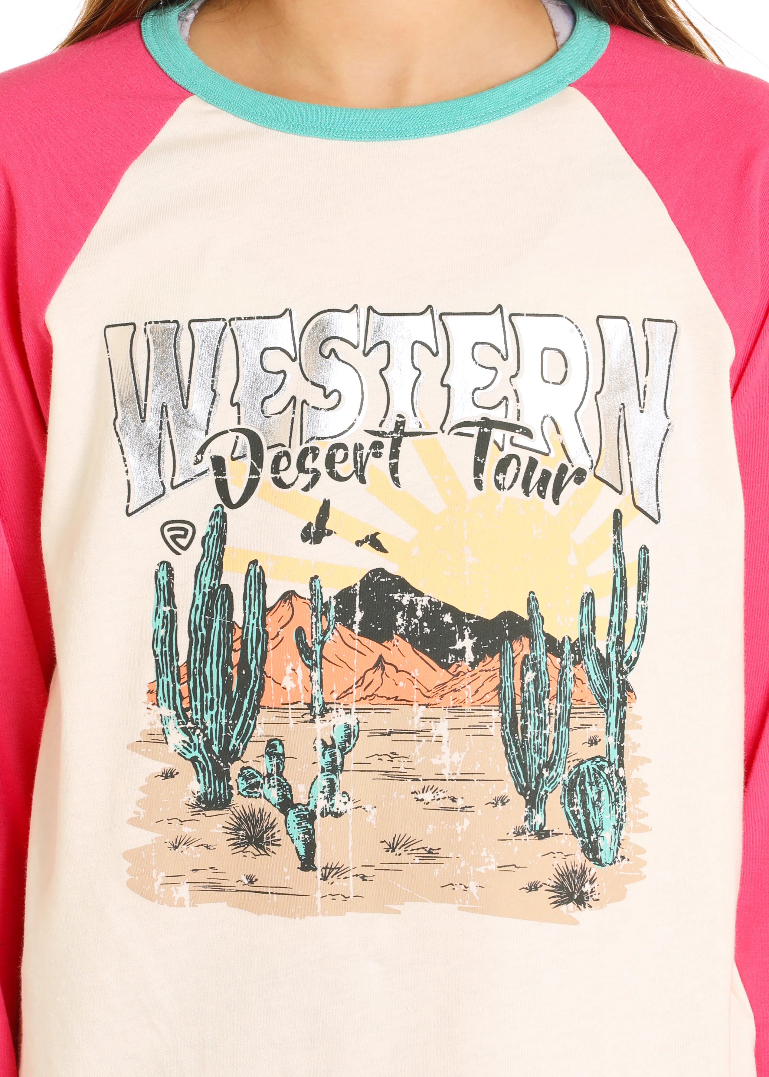 Panhandle Girls Contrast Sleeves Graphic Long Sleeve Shirt - Image 2