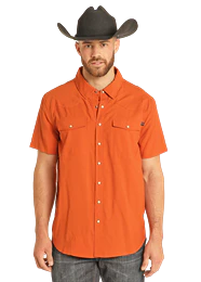 Panhandle Mens Burnt Orange TEK Western Short Sleeve Shirt