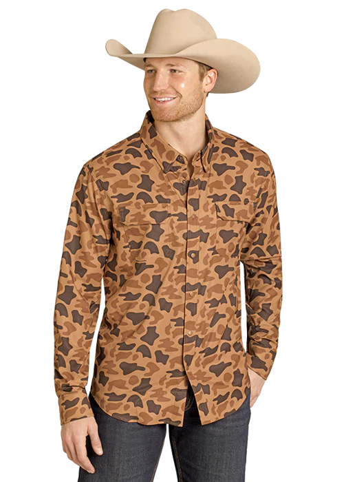 Panhandle Mens Camel Camo Tek Long Sleeve Shirt