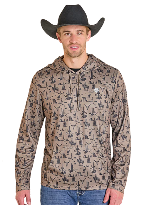 Panhandle Mens Taupe Novelty Mesh Hoodie