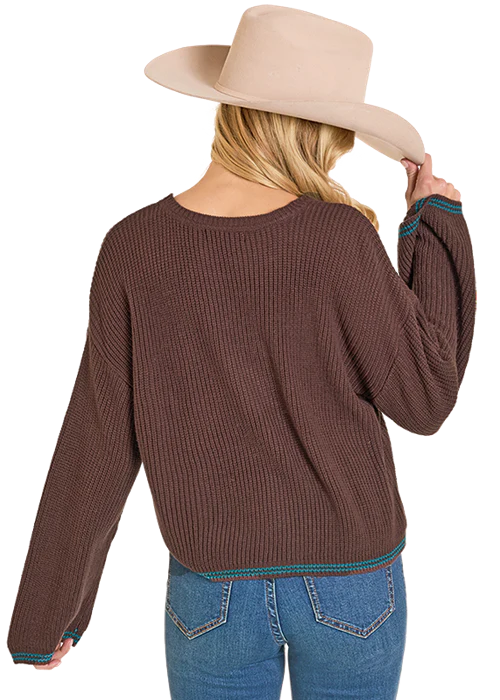 Panhandle Womens Howdy Y'all Bell Sleeve Knit Sweater - Image 2
