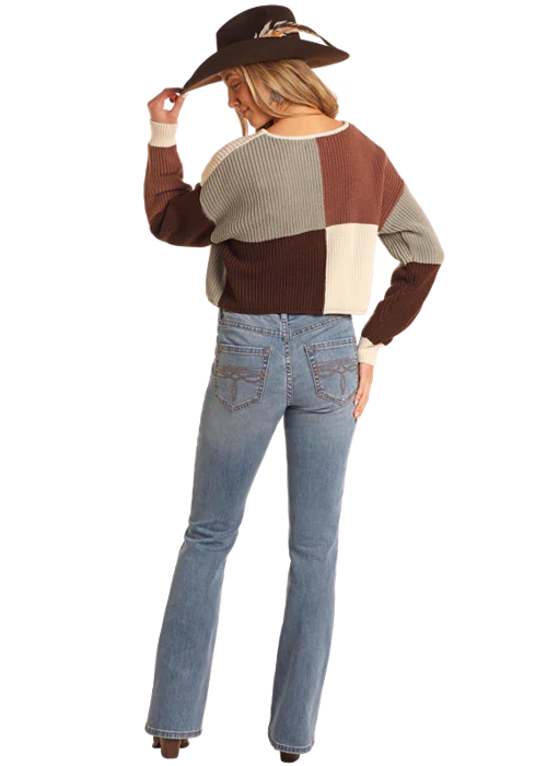 Panhandle Womens Natural Color Block Sweater - Image 2