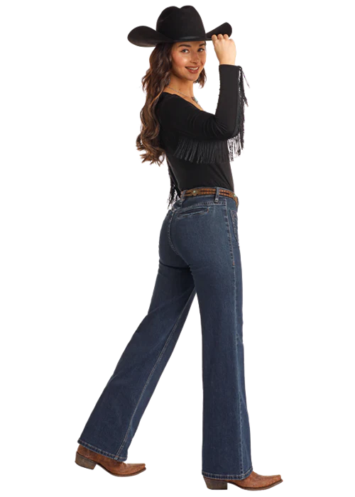 Panhandle Womens Patch Pocket Relaxed Flare Jeans - Image 2