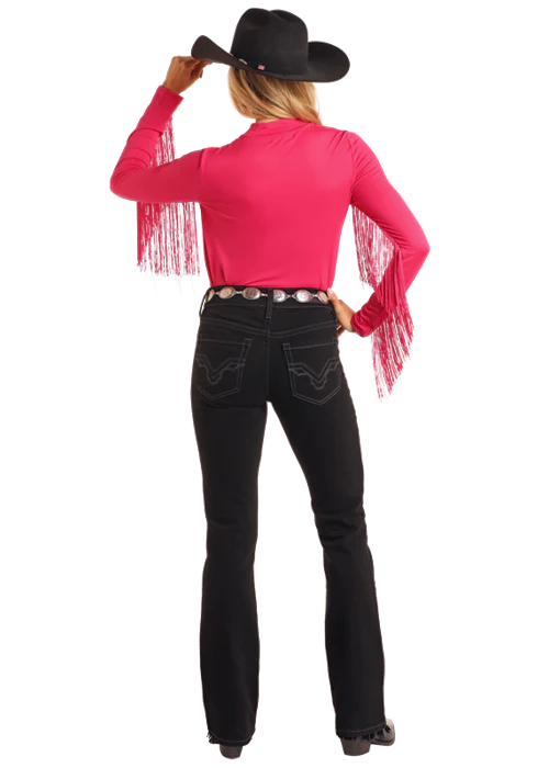 Panhandle Womens Pink Fringe Mock Neck Top - Image 2