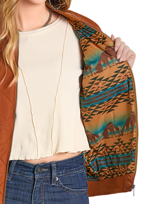 Panhandle Womens Rust Quilted Bomber Jacket - Image 2