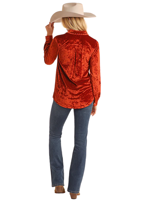 Panhandle Womens Rust Velvet Long Sleeve Shirt - Image 2