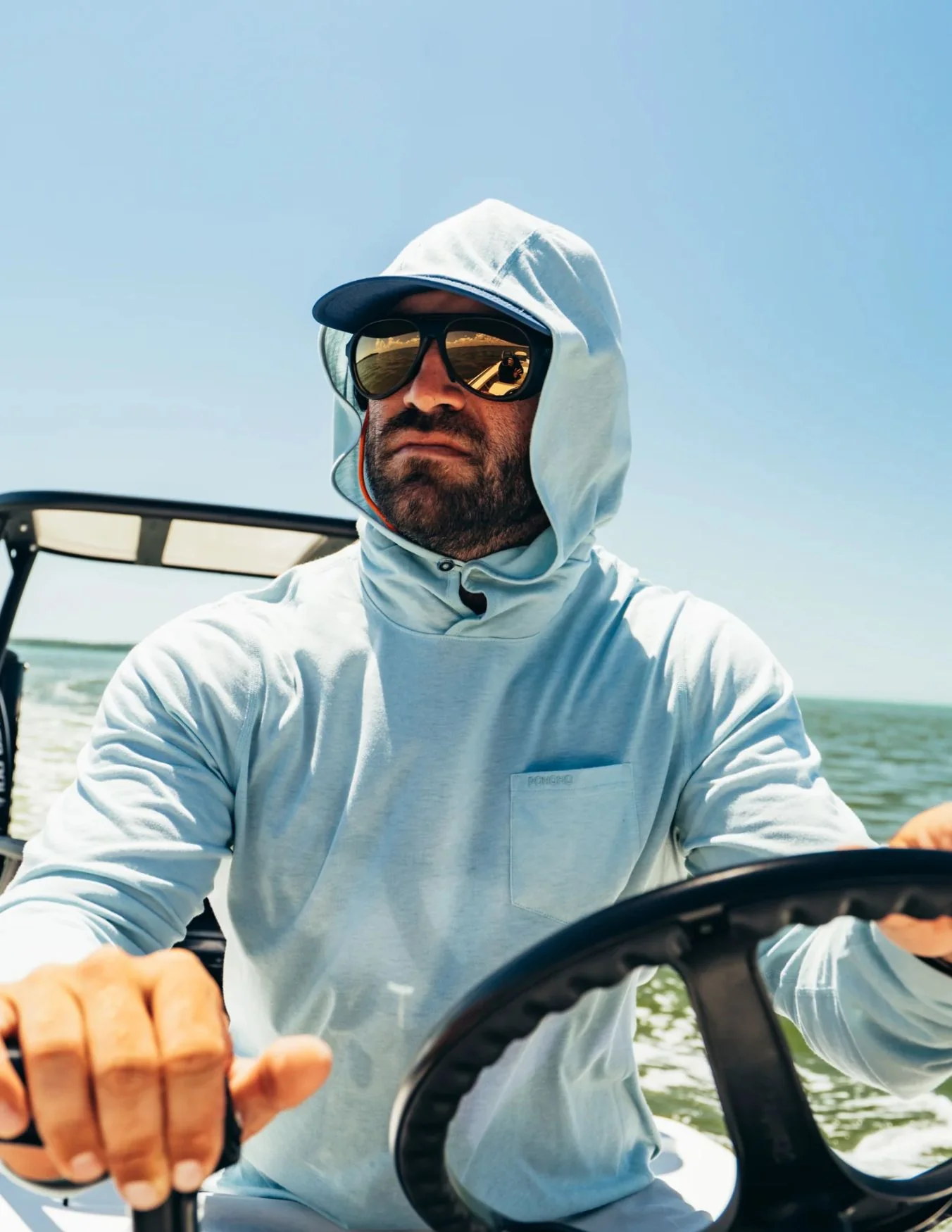 Poncho Mens Salty Teal Performance Hoodie - Image 2