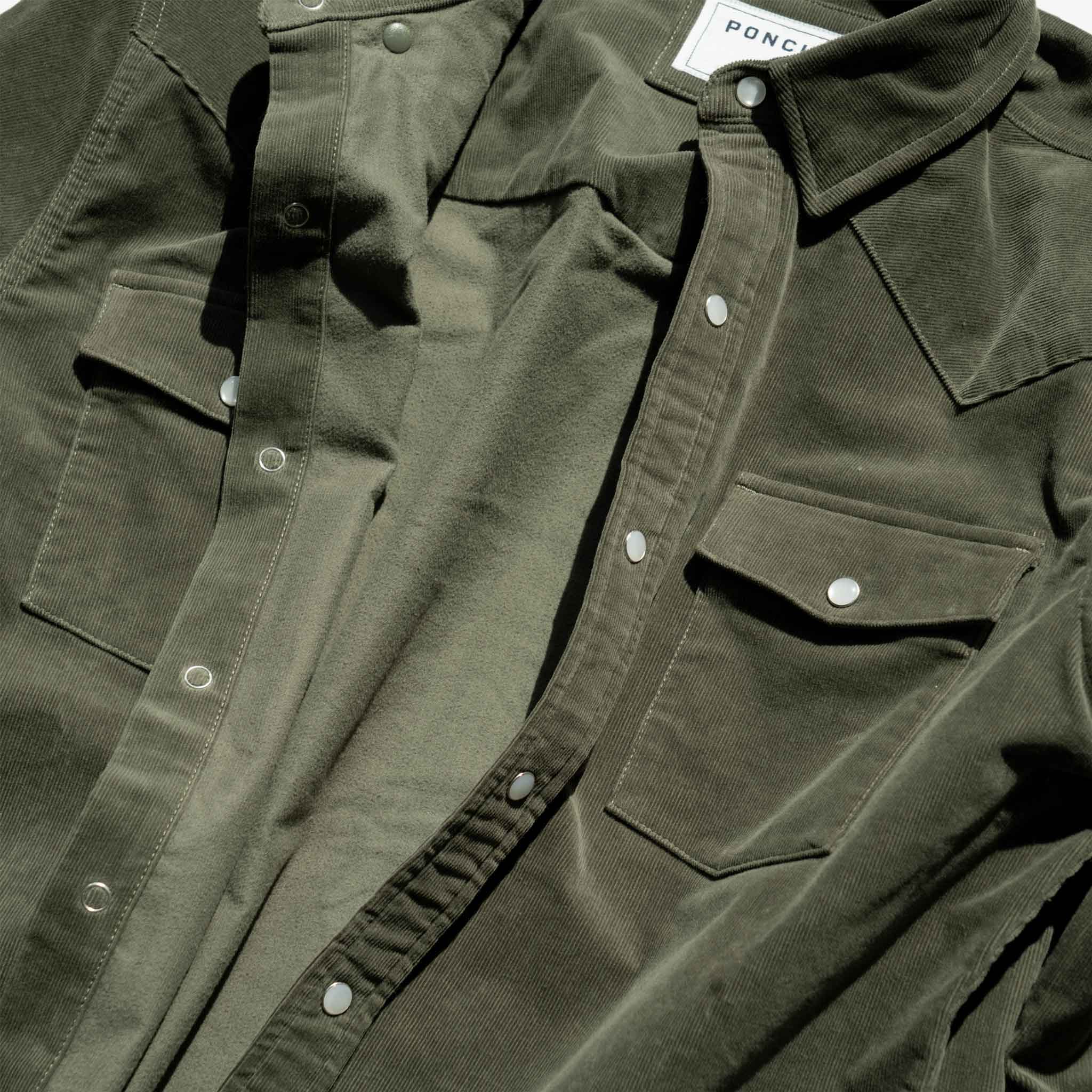 Poncho Mens The Zilker Olive Corduroy Shirt - Image 3