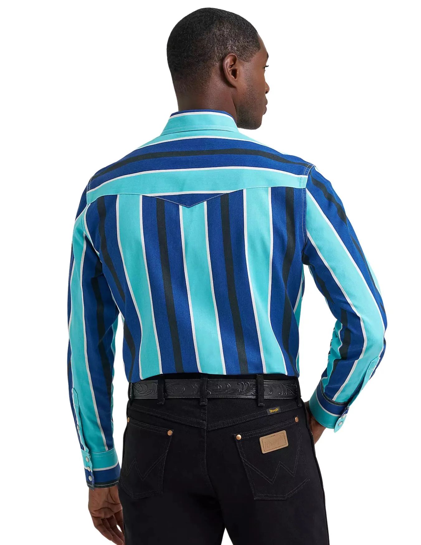 Wrangler Mens Cobalt Storm Vintage-Inspired Brushpopper Western Snap Shirt - Image 2