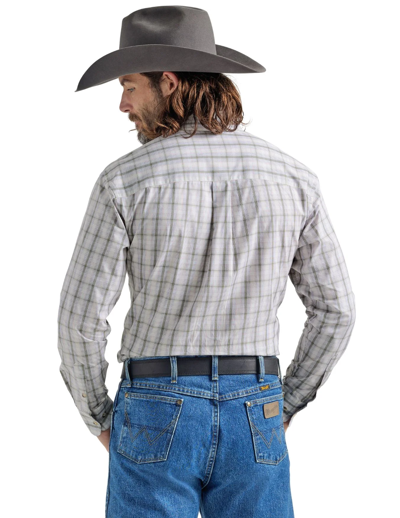 Wrangler Mens Olive Plaid Long Sleeve Shirt - Image 2