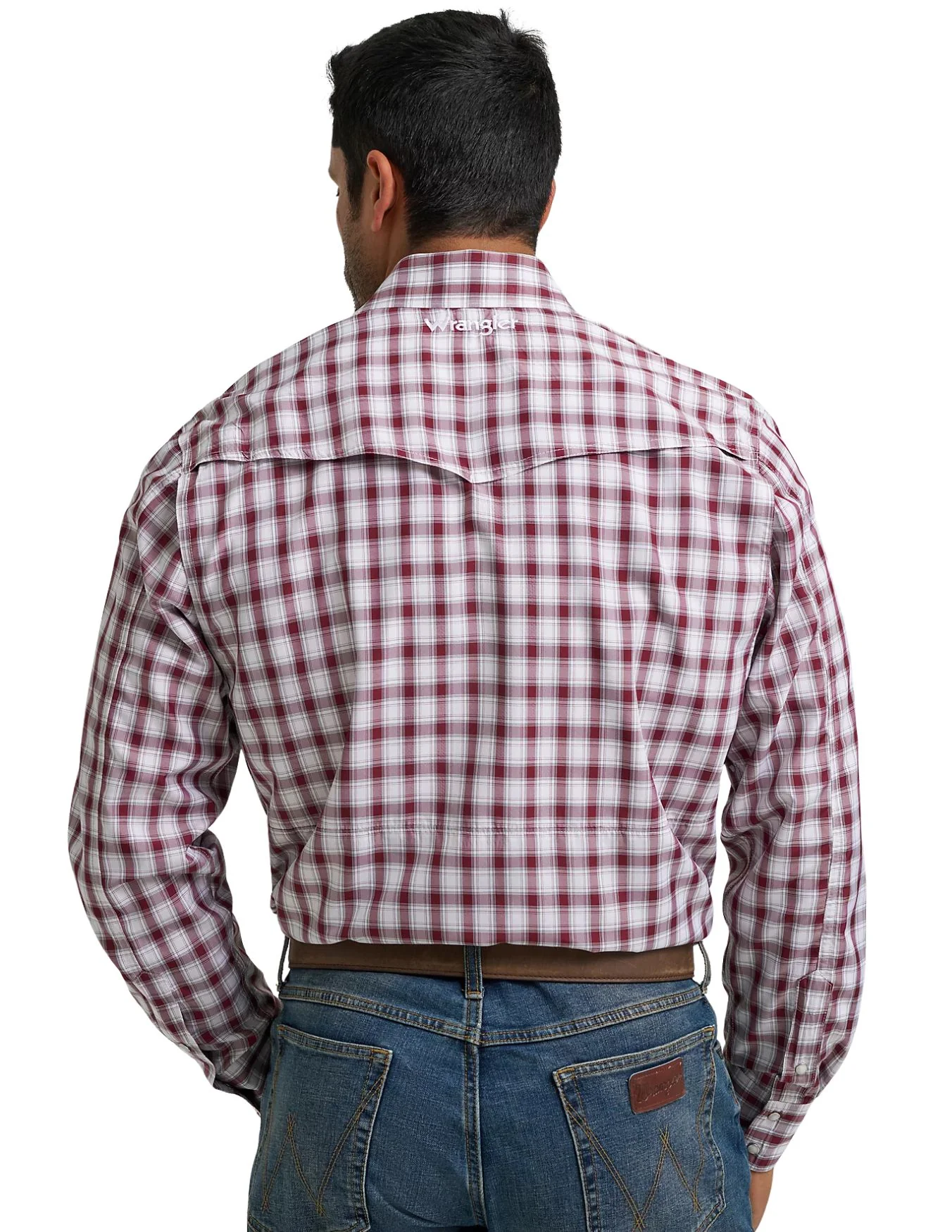 Wrangler Mens Red Performance Snap Long Sleeve Plaid Shirt - Image 2